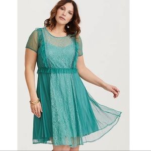 Teal Lace & Mesh Skater Dress